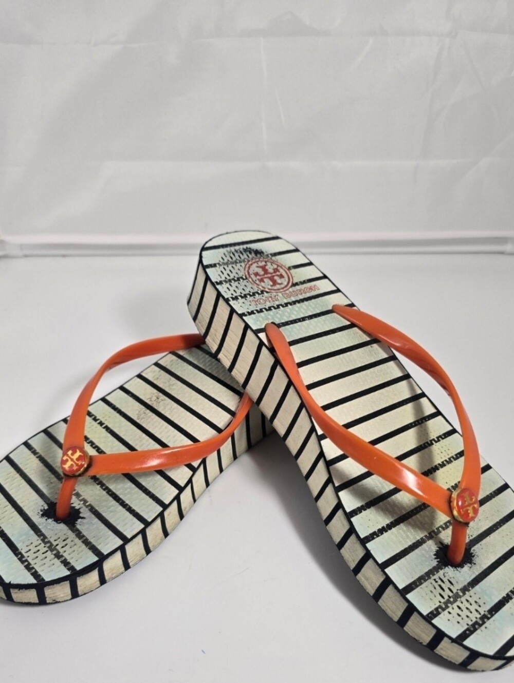 Tory Burch Orange Stripe Flip Flop Sandals